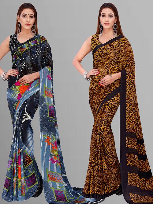pack of 2 casual wear sarees with blouse - 21444757 - Very Small Image - 1