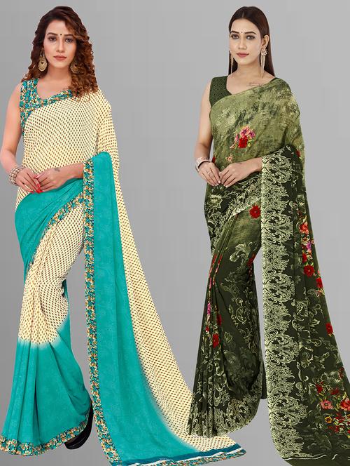 women pack of 2 casual wear combo sarees with blouse - 21444762 - Very Small Image - 1