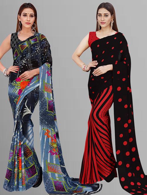 pack of 2 printed casual wear saree with blouse - 21444763 - Very Small Image - 1