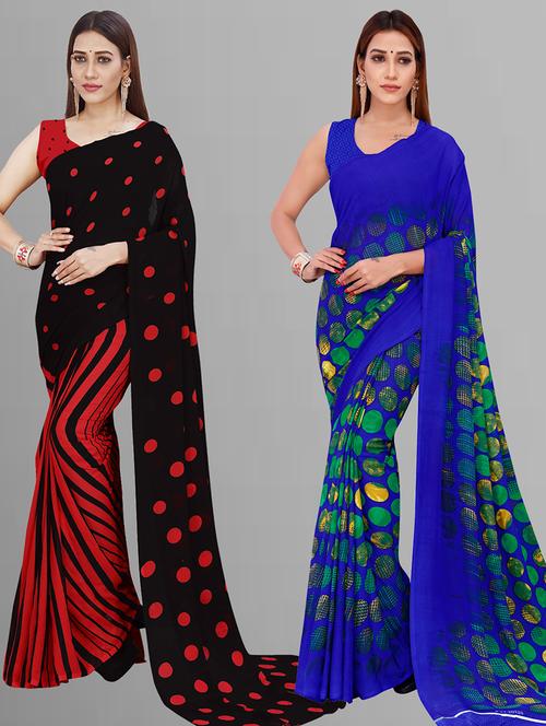 pack of 2 printed casual wear saree with blouse - 21444766 - Very Small Image - 1