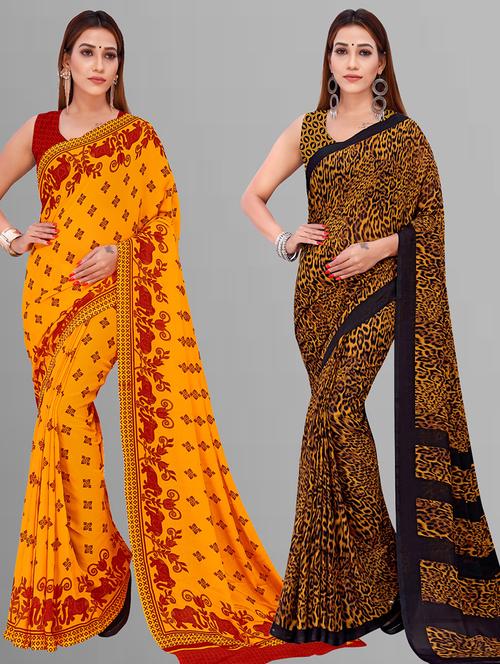 pack of 2 casual wear combo sarees with blouse - 21444768 - Very Small Image - 1