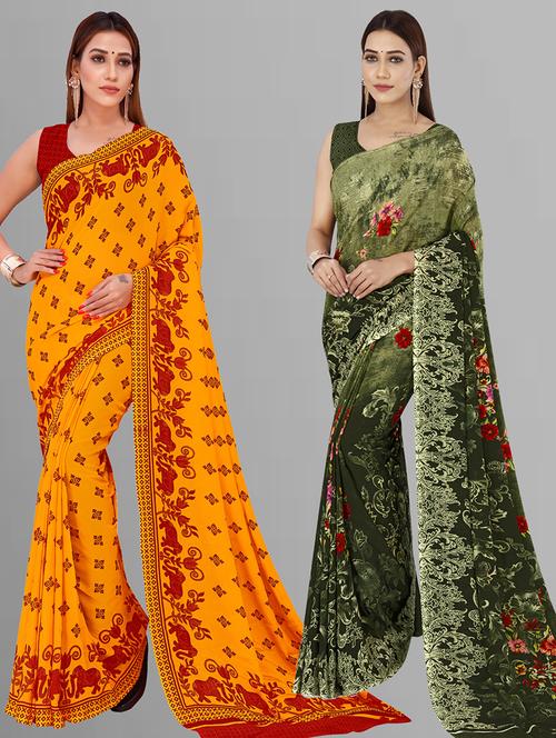 women pack of 2 casual wear combo sarees with blouse - 21444771 - Very Small Image - 1
