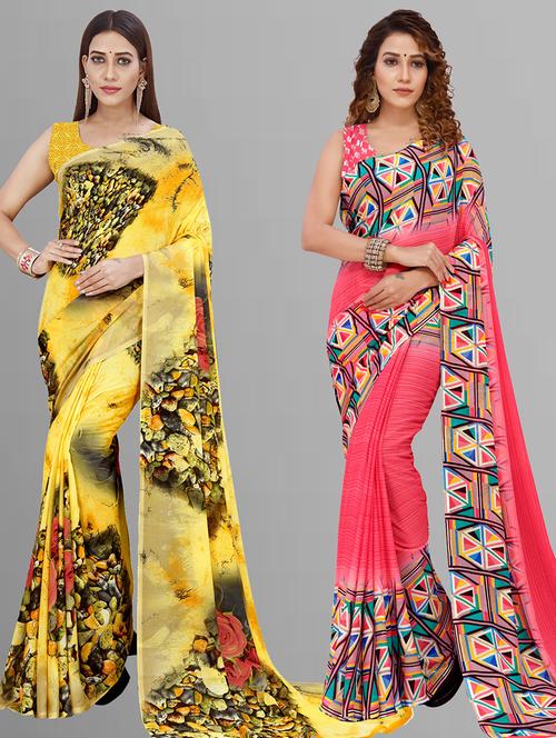 women pack of 2 casual wear combo sarees with blouse - 21444776 - Very Small Image - 1