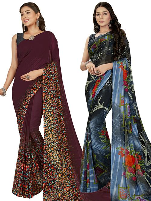 women pack of 2 casual wear combo sarees with blouse - 21444780 - Very Small Image - 1