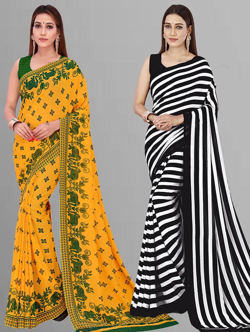 pack of 2 printed casual wear saree with blouse - 21444793 - Very Small Image - 1