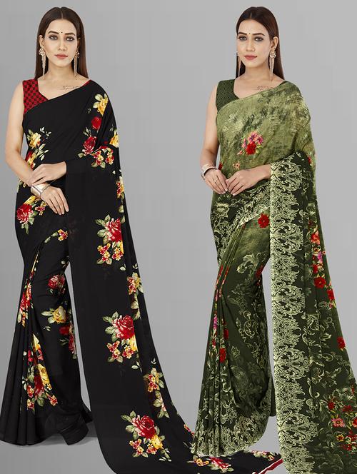 women pack of 2 casual wear combo sarees with blouse - 21444798 - Very Small Image - 1