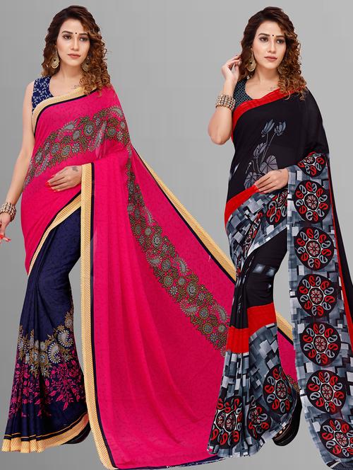 pack of 2 printed casual wear saree with blouse - 21444809 - Very Small Image - 1