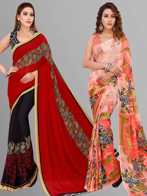 pack of 2 printed casual wear sarees with blouse - 21444812 - Very Small Image - 1