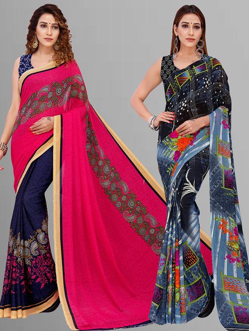 women pack of 2 casual wear combo sarees with blouse - 21444813 - Very Small Image - 1