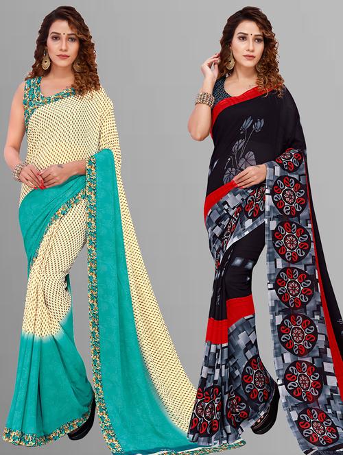 pack of 2 casual wear combo sarees with blouse - 21444814 - Very Small Image - 1