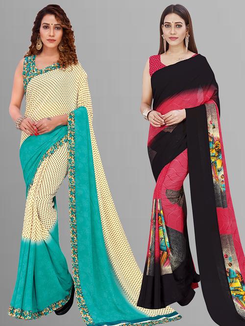 pack of 2 casual wear combo sarees with blouse - 21444816 - Very Small Image - 1