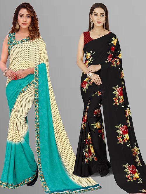 pack of 2 printed casual wear saree with blouse - 21444825 - Very Small Image - 1