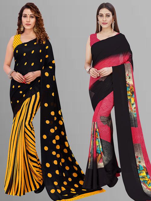 women pack of 2 casual wear combo sarees with blouse - 21444832 - Very Small Image - 1