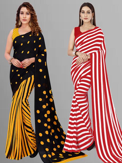 pack of 2 printed casual wear sarees with blouse - 21444836 - Very Small Image - 1