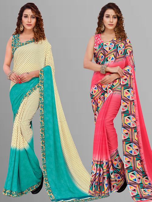 women pack of 2 casual wear combo sarees with blouse - 21444874 - Very Small Image - 1