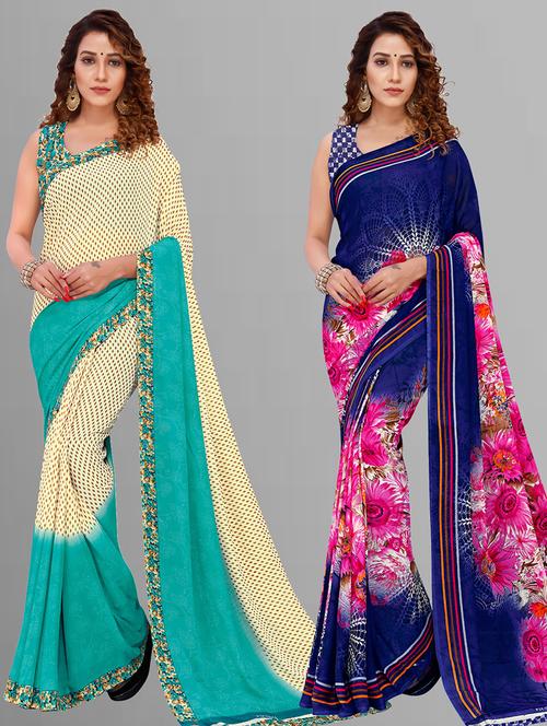 women pack of 2 casual wear combo sarees with blouse - 21444876 - Very Small Image - 1