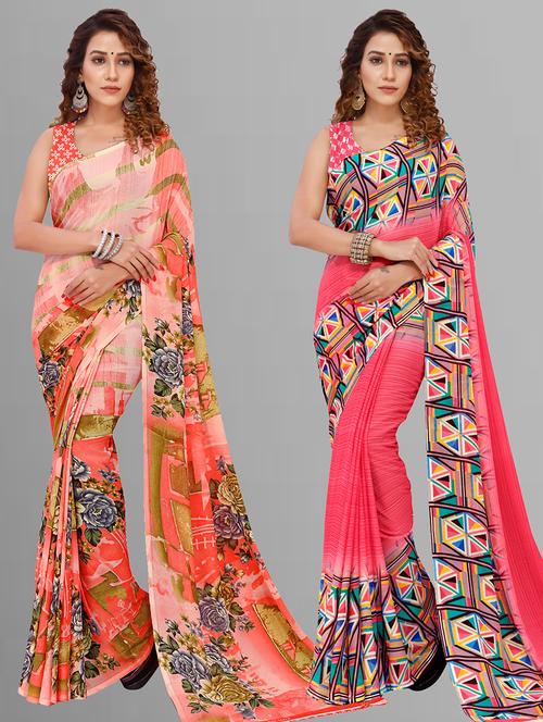 pack of 2 casual wear sarees with blouse - 21444877 - Very Small Image - 1