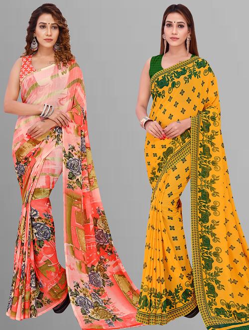 pack of 2 printed casual wear sarees with blouse - 21444878 - Very Small Image - 1