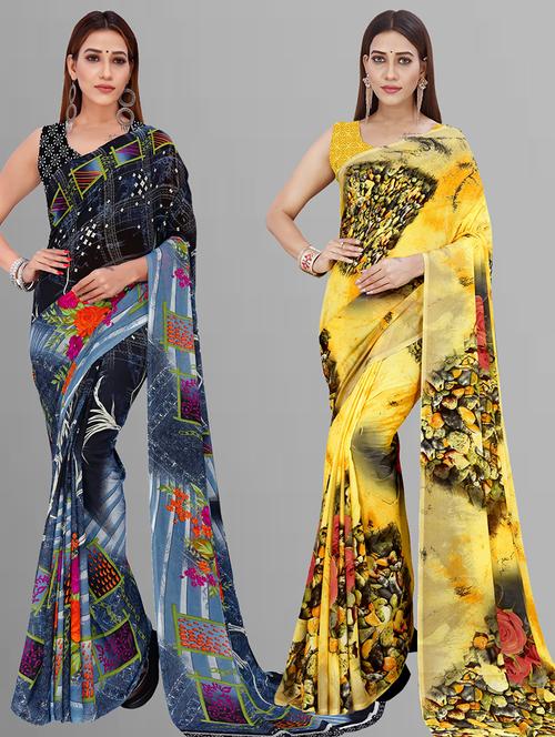 women pack of 2 casual wear combo sarees with blouse - 21444880 - Very Small Image - 1