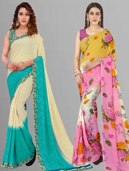 pack of 2 printed casual wear sarees with blouse - 21444884 - Very Small Image - 1