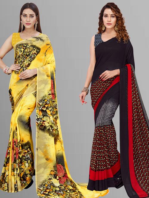 women pack of 2 casual wear combo sarees with blouse - 21444899 - Very Small Image - 1