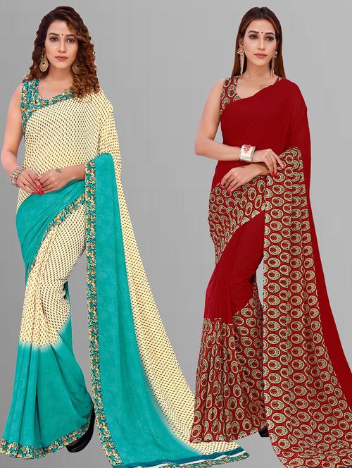 pack of 2 casual wear sarees with blouse - 21444900 - Very Small Image - 1