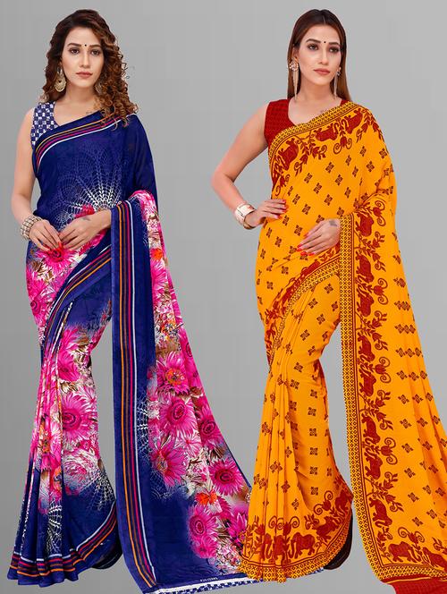 pack of 2 printed casual wear sarees with blouse - 21444905 - Very Small Image - 1