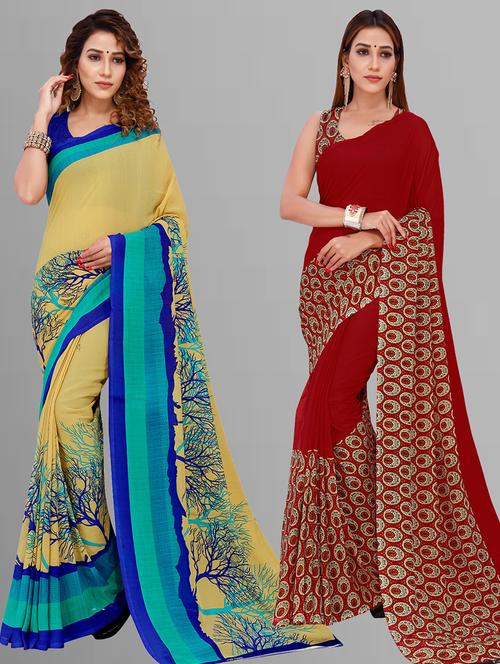 pack of 2 casual wear sarees with blouse - 21444933 - Very Small Image - 1