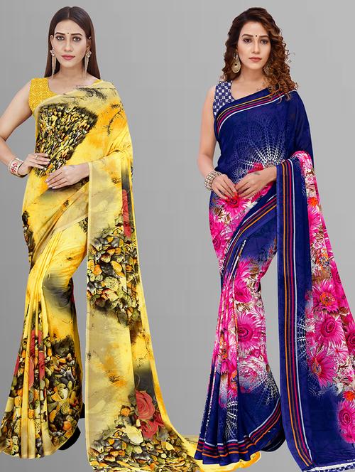 pack of 2 casual wear combo sarees with blouse - 21444938 - Very Small Image - 1