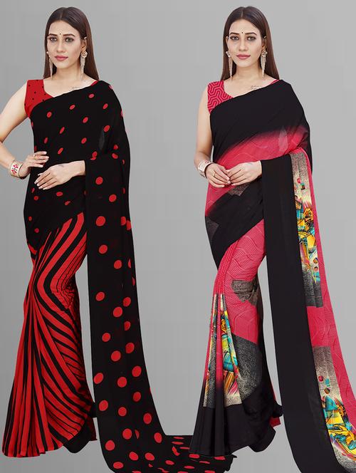 pack of 2 casual wear combo sarees with blouse - 21444940 - Very Small Image - 1