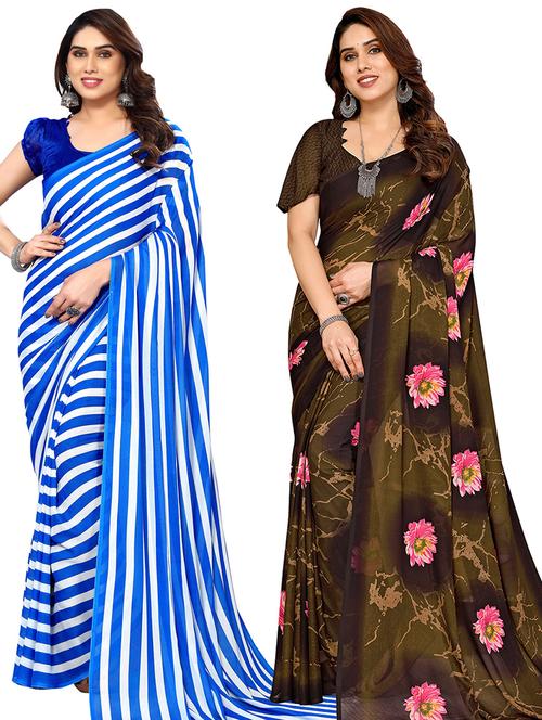 women pack of 2 casual wear combo sarees with blouse - 21444977 - Very Small Image - 1