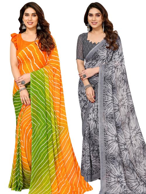 pack of 2 casual wear sarees with blouse - 21444978 - Very Small Image - 1