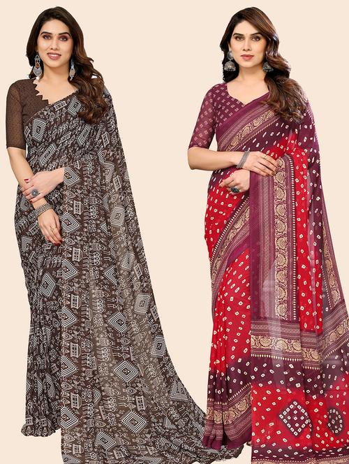 women pack of 2 casual wear combo sarees with blouse - 21444980 - Very Small Image - 1