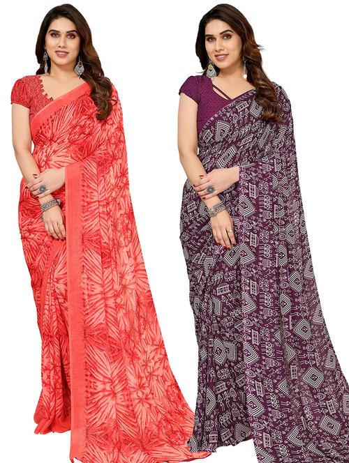 pack of 2 printed casual wear saree with blouse - 21444981 - Very Small Image - 1