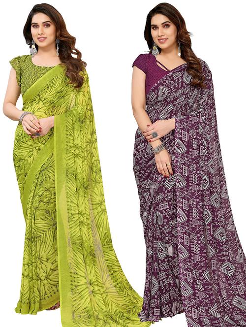 pack of 2 casual wear combo sarees with blouse - 21444984 - Very Small Image - 1