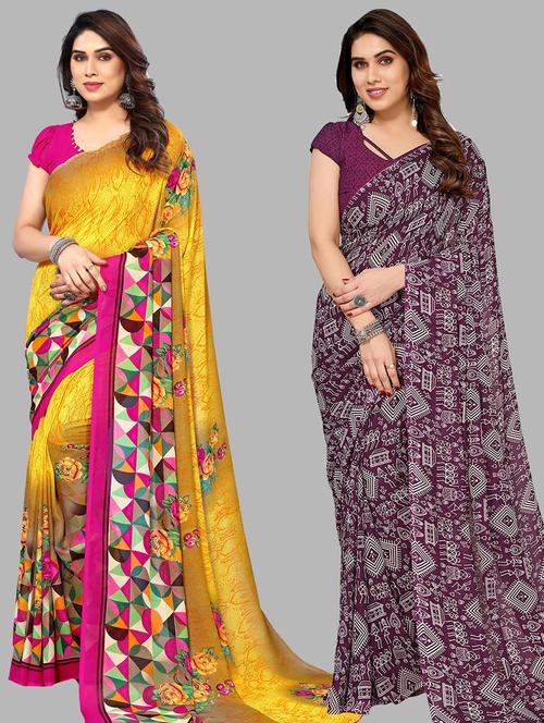 pack of 2 printed casual wear saree with blouse - 21444987 - Very Small Image - 1