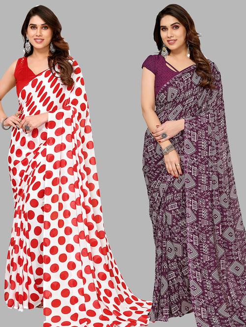 pack of 2 casual wear sarees with blouse - 21444990 - Very Small Image - 1