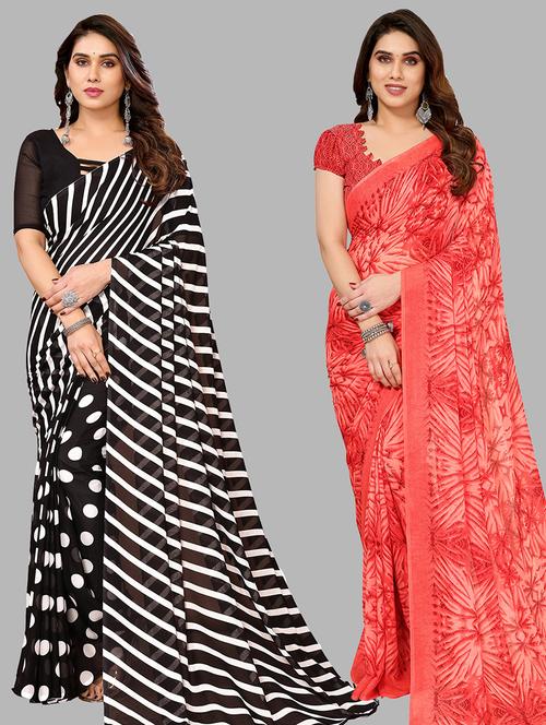 pack of 2 printed casual wear saree with blouse - 21444996 - Very Small Image - 1