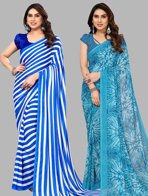 pack of 2 printed casual wear saree with blouse - 21445000 - Very Small Image - 1