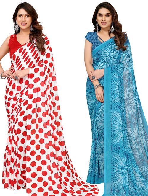 pack of 2 printed casual wear saree with blouse - 21445003 - Very Small Image - 1