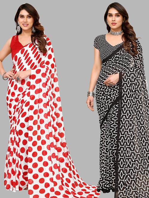 pack of 2 printed casual wear sarees with blouse - 21445004 - Very Small Image - 1