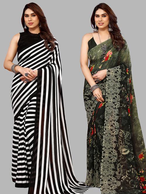 pack of 2 casual wear combo sarees with blouse - 21445006 - Very Small Image - 1