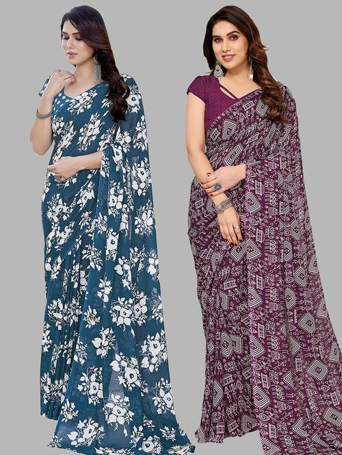 pack of 2 casual wear sarees with blouse - 21445007 - Very Small Image - 1