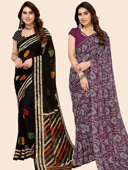 women pack of 2 casual wear combo sarees with blouse - 21445008 - Very Small Image - 1
