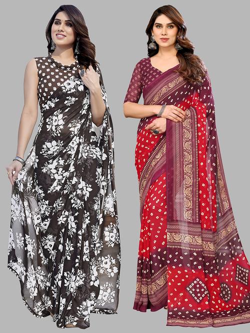 pack of 2 printed casual wear sarees with blouse - 21445009 - Very Small Image - 1