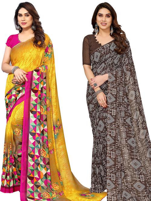 pack of 2 casual wear combo sarees with blouse - 21445010 - Very Small Image - 1