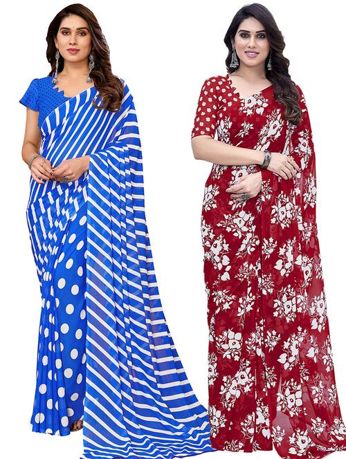 pack of 2 printed casual wear sarees with blouse - 21445011 - Very Small Image - 1