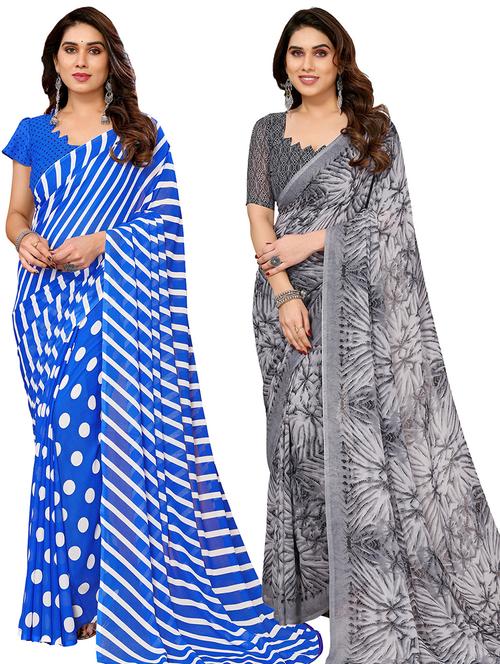 women pack of 2 casual wear combo sarees with blouse - 21445012 - Very Small Image - 1