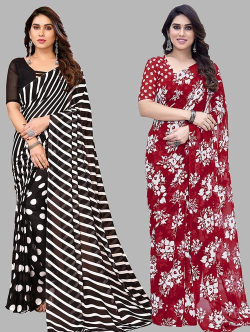 pack of 2 printed casual wear sarees with blouse - 21445015 - Very Small Image - 1