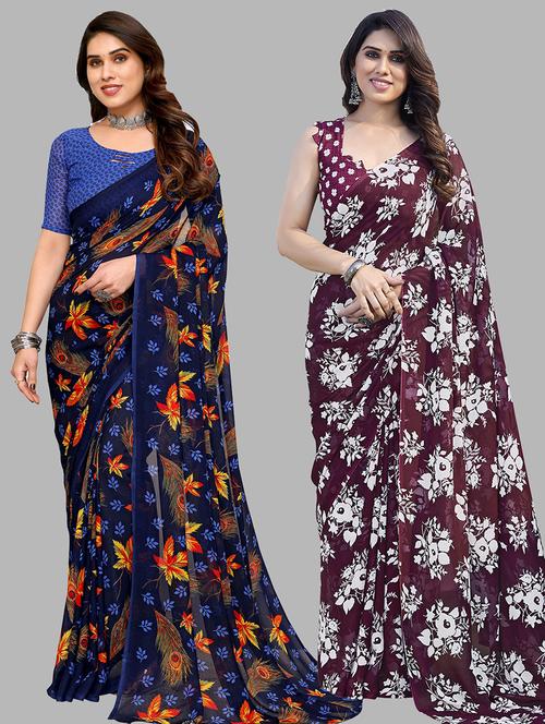 women pack of 2 casual wear combo sarees with blouse - 21445020 - Very Small Image - 1